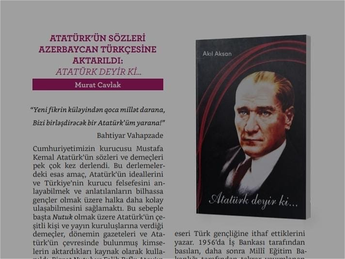 «В журнале «Türk dili» вышла статья о книге «Ататюрк говорит»»