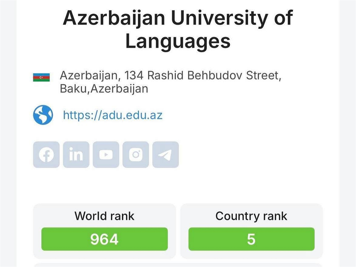 Азербайджанский университет языков впервые вошёл в международный рейтинг RUR