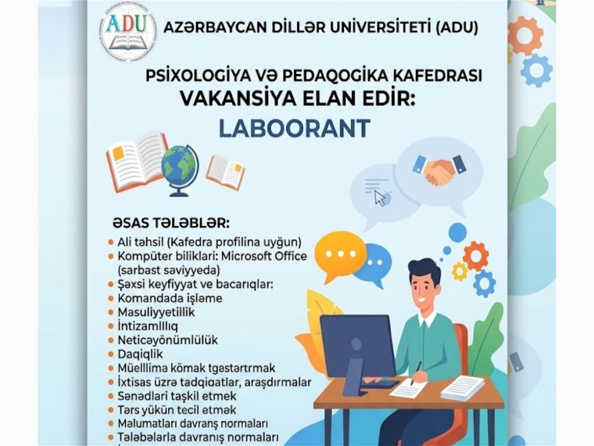 ADU laborant vəzifəsinə vakansiya elan edir